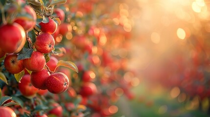 Fruit trees in an orchard in sunlight in autumn