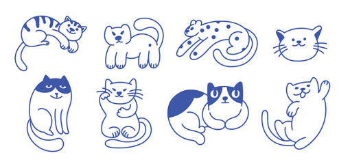 Vector illustration in trendy flat simple linear style, cats and pets,  funny mascots and cartoon characters, friendly stickers and badge for advertising, social media