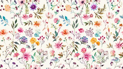 Watercolor seamless floral pattern background, Floral repeat pattern for wallpaper or fabric
