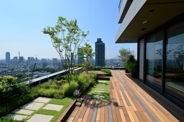 Rooftop garden with a view of the city