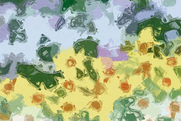 Fototapeta premium Oil painting and various flowers, cats, dogs, fish, rivers, lotus leaves, lotus scenery, strawberries, chrysanthemums