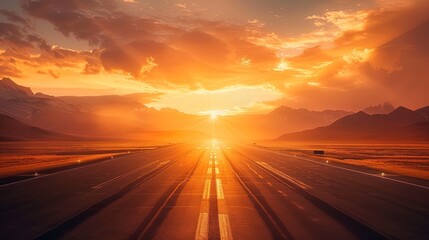 sunset on the road, Desert Highway Death Valley, Driving on an empty asphalt road at sunset