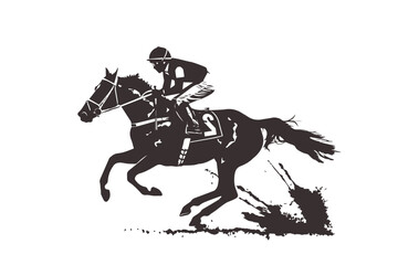 Naklejka premium Jockey and horse during a horse race, vector stencil