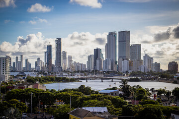 A Cartagena, Colombia (South America) cityscape on a warm, humid, beautiful, and sunny summer day