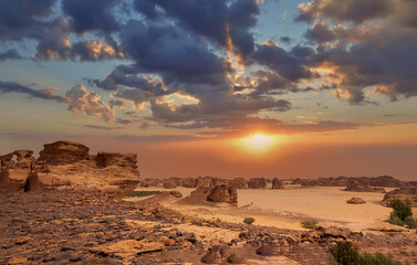 sunset in the desert alula city saudi arabia