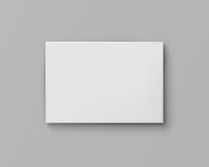 Box mock up top view with shadow isolated on grey background. White 3d closed container package template. Vector blank picture canvas, wall display, poster or banner