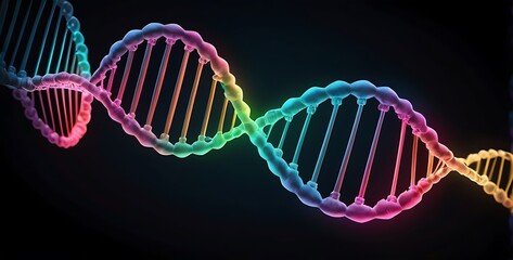 isolated on dark gradient background with copy space, neon human dna concept, illustration