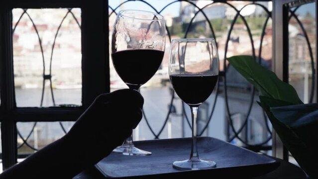 port wine testing, glasses with drink