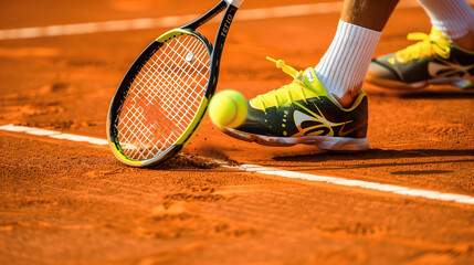 Gros plan sur un joueur en train de faire du tennis sur un terrain en terre battue.