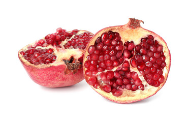 Halves of fresh pomegranate isolated on white