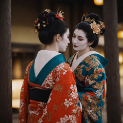 Women in Traditional Japanese Kimonos