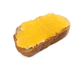 Tasty sandwich with pike caviar isolated on white