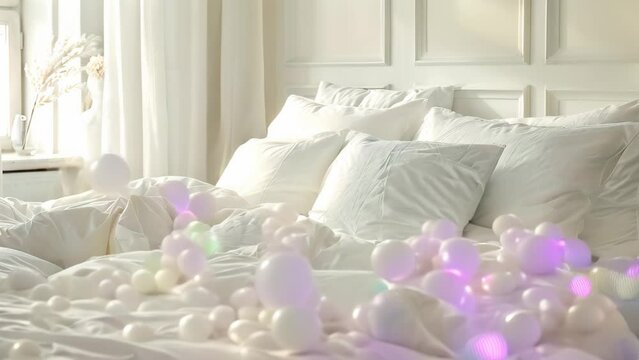 A simple unmade bed with white sheets and pillows in a tidy bedroom setting, A clutter-free and organized bedroom with crisp linens and neatly made beds