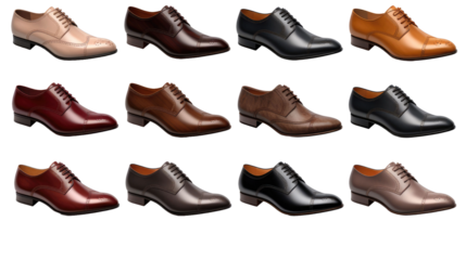 collection of classic formal occasion shoes on a transparent background
