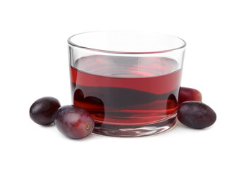 Wine vinegar and grapes isolated on white