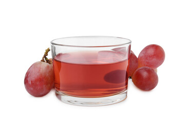 Wine vinegar and grapes isolated on white