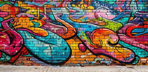 Obraz premium Graffiti wall. Colorful paint tag. Spraypaint background. Abstract cool pattern, cartoon texture. Urban funky painting