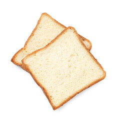 Pieces of fresh toast bread isolated on white, top view