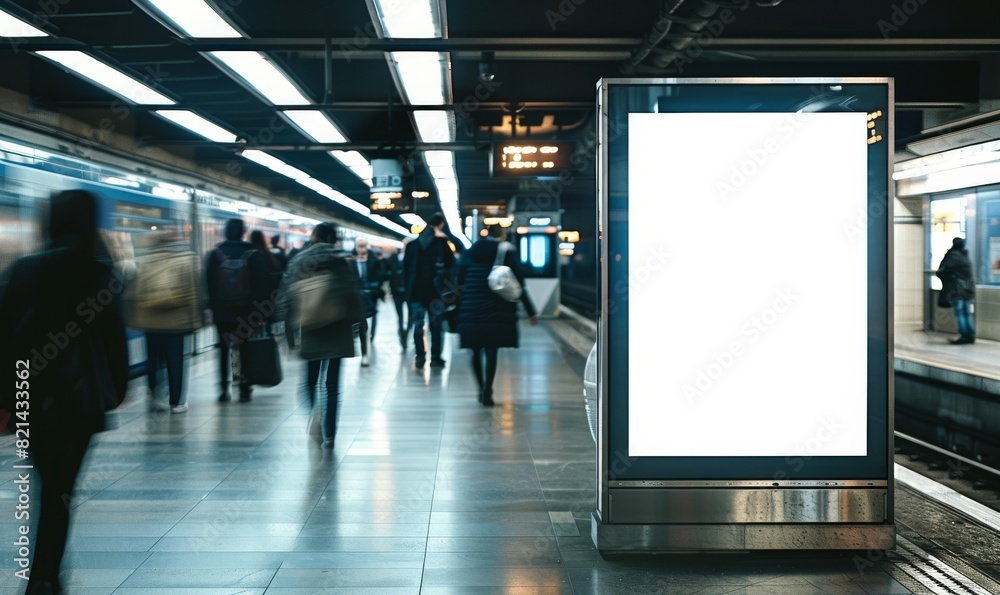 Wall mural mockup display in railway station. empty business billboard in metro. marketing mock up banner in su