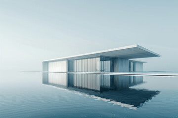 Fototapeta premium Modern buildings by the lake. Empty architectural background. 
