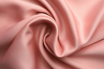 Obraz premium Crumpled pink silk fabric as background, top view