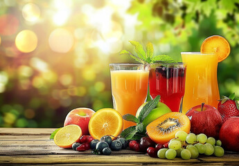 Photo of fresh healthy natural mix fruit juice smoothies