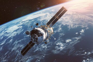 Obraz premium Space exploration with high-tech spacecraft view, Ai generated