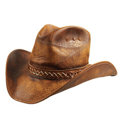 Stylish brown cowboy hat, isolated on transparent background.