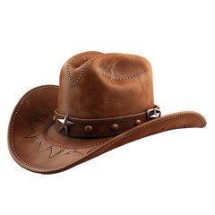 Stylish brown cowboy hat, isolated on transparent background.
