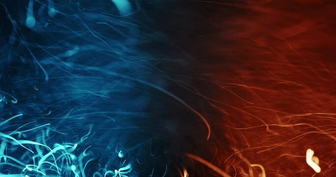 Vibrant Blue And Orange Particle Motion With Vertical Split