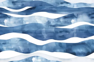 seamless abstract playful hand drawn fine line watercolor stripes rolling hills landscape pattern in indigo blue and white baby boy or nautical theme high resolution textile texture background AI