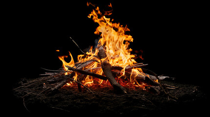 Camp fire isolated on black