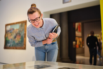 Woman Visiting Art Gallery Lifestyle Concept.