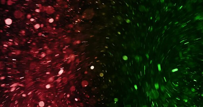 Vertical Split Dividing The Whirling Red And Green Atoms