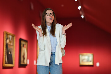 Woman Visiting Art Gallery Lifestyle Concept.