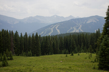 Copper Mountain Ski Area (Colorado, USA) on a summer day with a hazy skies caused by wildfires