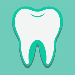 A white tooth with a green outline on a green background