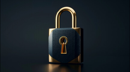 Fototapeta premium Black and gold secure padlock, password security, identification by safe technology for privacy and confidential data network
