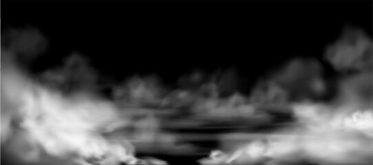 Vector element of smoke on a black background creates the effect of a mysterious overlay © sabelskaya