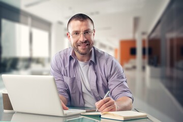 Fototapeta premium Happy professional businessman manager in modern office