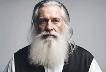 portrait of a priest with gray hair and a long beard