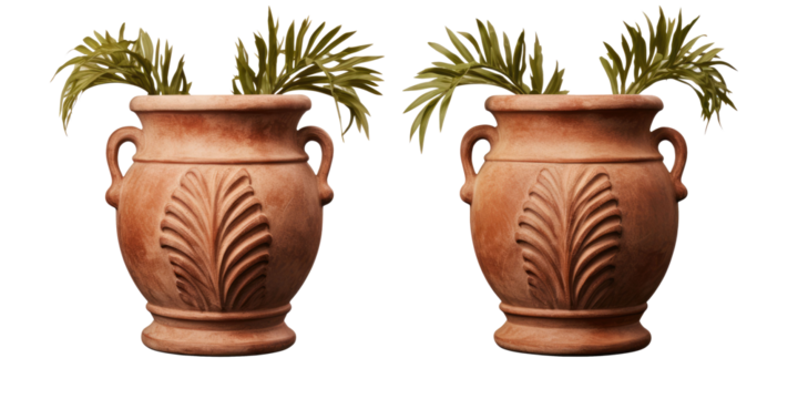 Set of two styles of Livingroom natural teak wood shelf with vases setup for interior home decoration isolated on a white transparent background