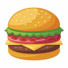 A delicious cartoon hamburger featuring cheese, lettuce, and meat
