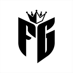 FG Letter monogram with shield shape with crown black and white color design