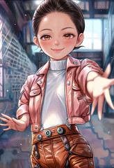 Cartoon Image in Manga style portrait of a young beautiful girl. Generative AI