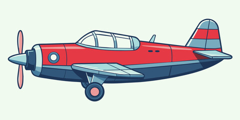 Cartoon airplane with propeller in red and blue on white background