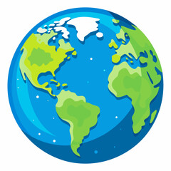 A cartoon illustration depicting a blue and green globe