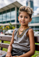 Little boy with jewelry. Generative AI