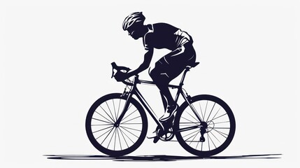 Fototapeta premium Realistic silhouette of a road bike racer, man is riding on sport bicycle isolated on white background.