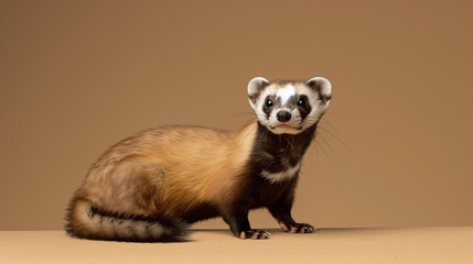 Ferret Standing on Table Next to Brown Wall